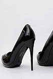 Туфлі човника лакові жіночі чорні на стійкому підборі на шпильці 11 см, фото 7