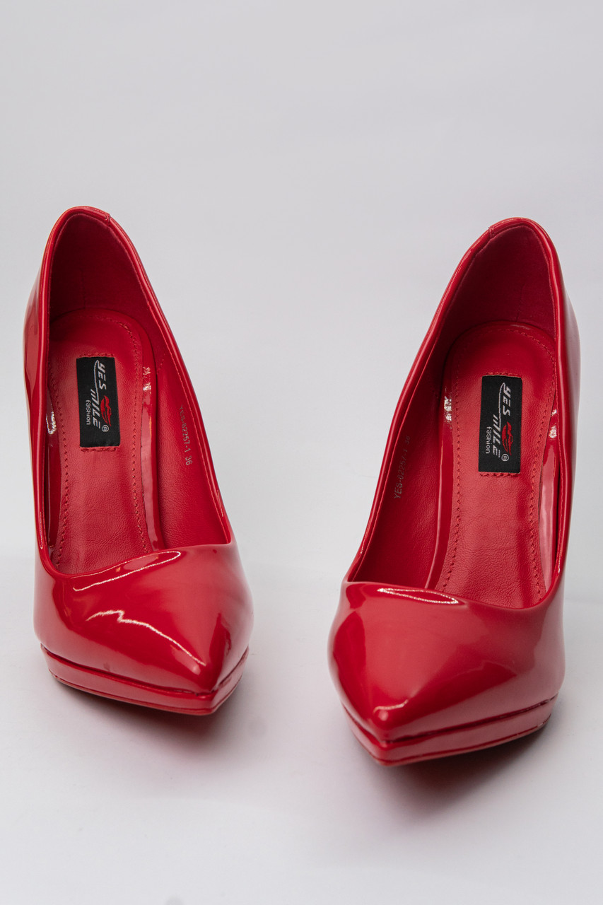 Туфли лодочки лаковые женские красные на каблуке на шпильке 11см весна осень - фото 5 - id-p1221472039