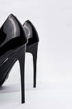 Туфлі човника лакові жіночі чорні на стійкому підборі на шпильці 11 см, фото 5