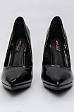Туфлі човника лакові жіночі чорні на стійкому підборі на шпильці 11 см, фото 4