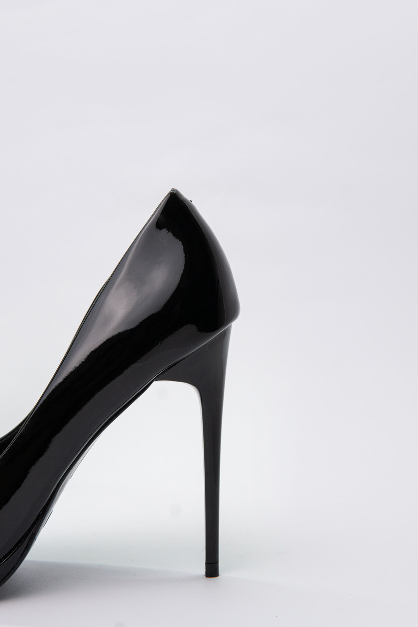 Туфлі човника лакові жіночі чорні на стійкому підборі на шпильці 11 см - фото 3 - id-p1221472040
