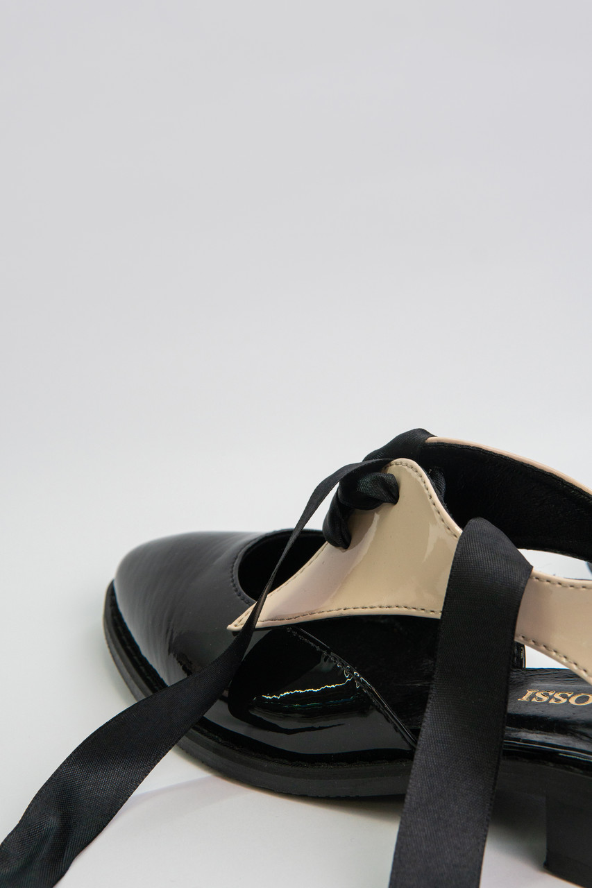 Туфли женские черные лаковые на низком ходу с бантиком летние - фото 7 - id-p1221472041