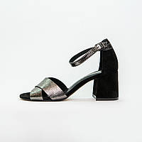 Босоніжки жіночі Nivelle шкіряні на замшевому підборі чорні із закритою п'ятою