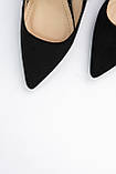Туфлі човники жіночі чорні на золотому підборі на шпильці замшеві 10 см, фото 4