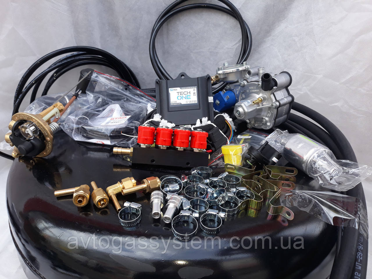 Комплект ГБО 4 покоління Lpg Tech One/Tomasetto/форсунки Valtek з балоном під запаску