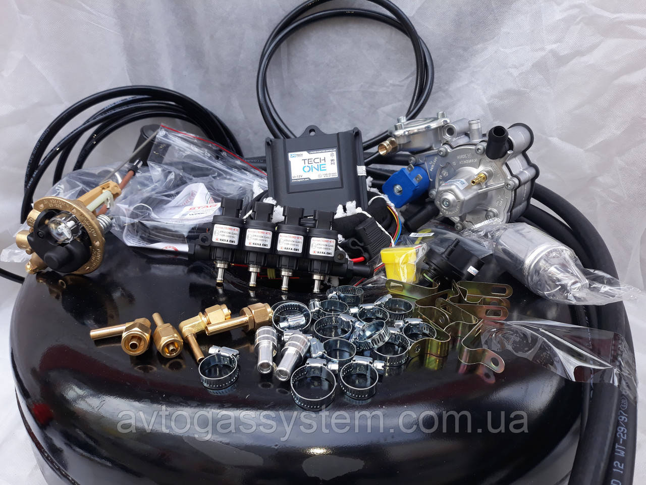 Комплект ГБО 4 покоління Lpg Tech One/Tomasetto/форсунки Hana з балоном під запаску, фото 1