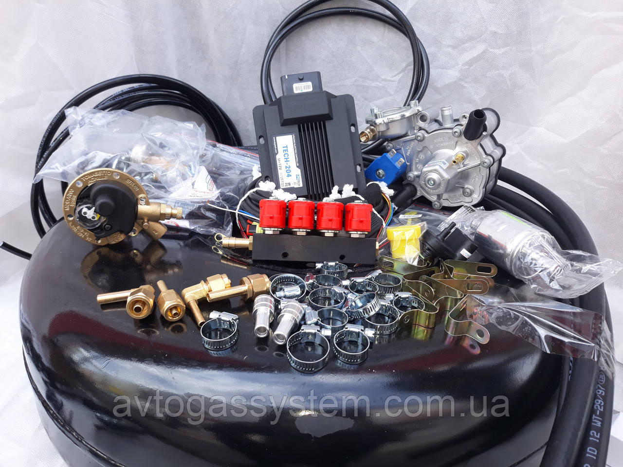 КоКомплект ГБО 4 покоління Lpg Tech 204/Tomasetto/форсунки Valtek з балоном під запаску, фото 1