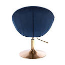 Перукарське крісло hrove form HR8516N синій велюр з золотими гудзиками основа золото, фото 4
