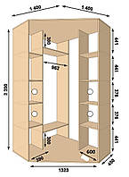 Шкаф-купе угловой 1400*1400*2200, 2 двери (Алекса)