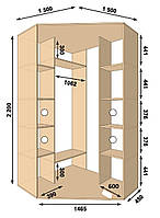 Шкаф-купе угловой 1500*1500*2200, 2 двери (Алекса)