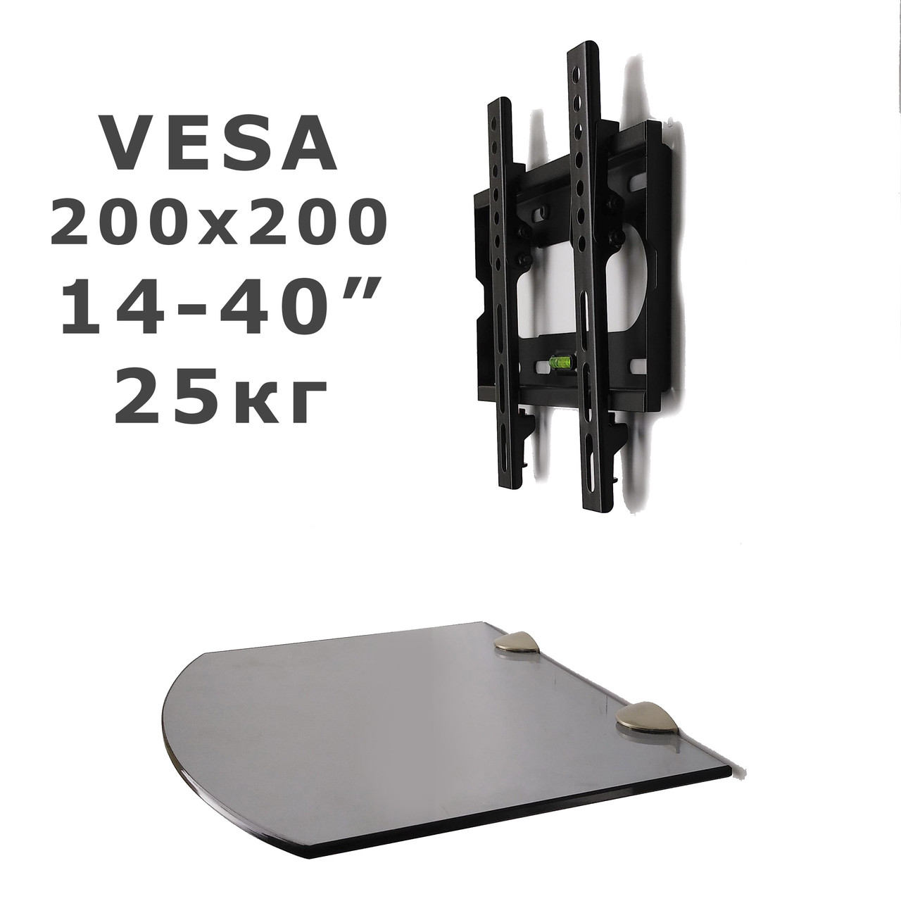 Комплект для TV і тюнера — кронштейн 60М і полиця Gray (сірий) 180*350*6
