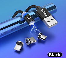 Магнітний кабель PZOZ USB Type-C/ Lightning (Apple) /micro-USB / 2М Black