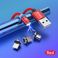 Магнітний кабель PZOZ USB Type-C/ Lightning (Apple) /micro-USB / 2М Red