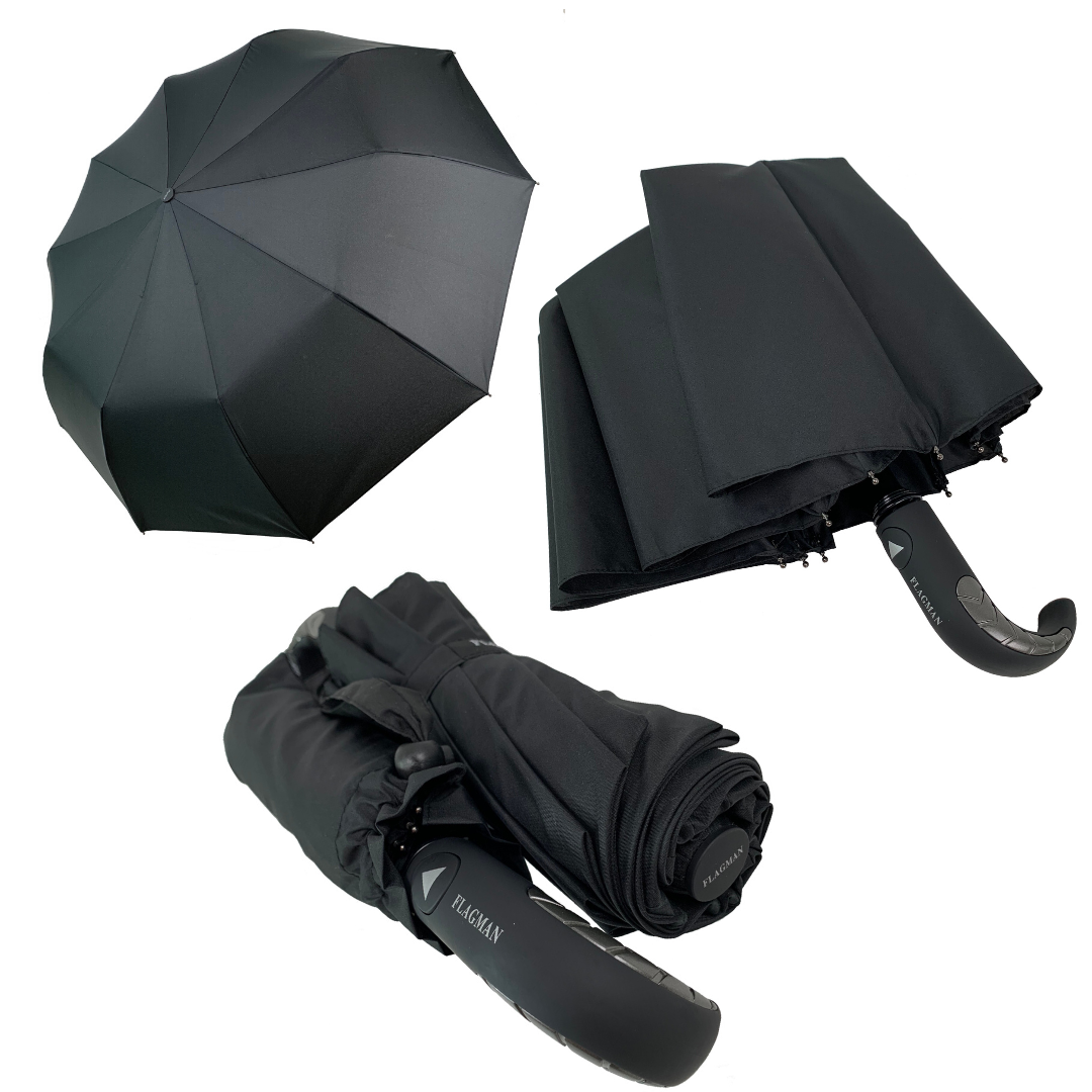 Чоловіча складна парасоля напівавтомат з ручкою полукрюк від TheBest, є антивітер, чорний, 0524-1