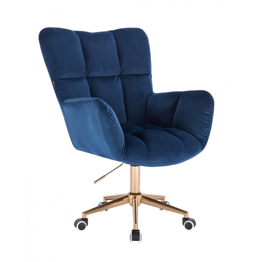 Крісло HR650K синій велюр золота основа, фото 1
