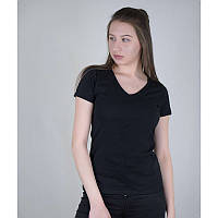 Хлопковая женская футболка под принт с V-образным вырезом черная - XS, XL, 2XL