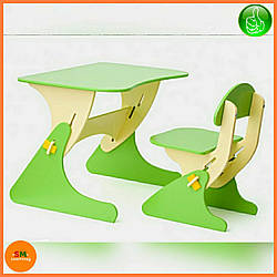 Парта дитяча дерев'яна світлозелена зі стільцем із регулюванням висоти