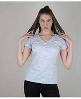 Женская летняя хлопковая футболка с V-образным вырезом светло-серая - XS, S, M, L