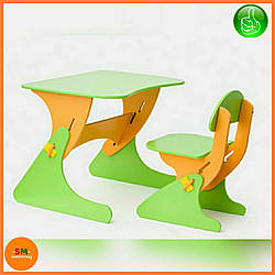 Парта дитяча дерев'яна світлоблакитна зі стільцем із регулюванням висоти