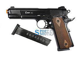 Стартовий пістолет Kuzey 911 black, дерев'яні ручки, з дод. магазином (Colt 1911)