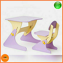 Парта дитяча дерев'яна  світлобузкова зі стільцем із регулюванням висоти