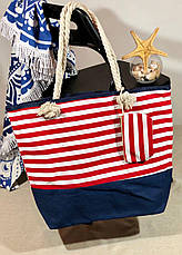Пляжна коттоновая жіноча сумка в смужку в комплекті з гаманцем 50х40х18, фото 3