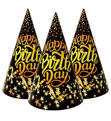 Паперові ковпачки "Birthday" (5 шт.), висота - 15 см, картон високої якості
