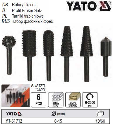 Набір фрез по металу дереву YATO для дрилі 6 штук YT-61712