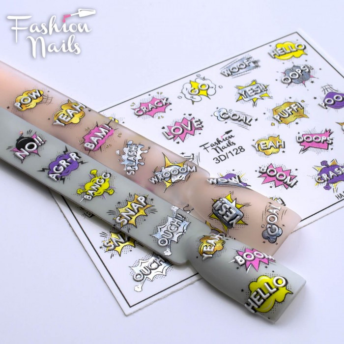 Слайдер дизайн 3D Написи - 3D наклейки для дизайну нігтів Fashion Nails 3D/128 - Наклейки на нігті написи