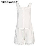 Піжама жіноча бавовняна з прошвой. Комплект піжамний з майки і шорти для дому, сну, р. M (білий), фото 9