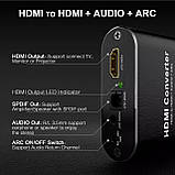 Конвертер — перетворювач екстрактор HDMI 2.0 4K/60Hz декодер цифрового аудіозвуку в оптичний SPDIF + цифро-аналоговий декодер на тюльпани, фото 6