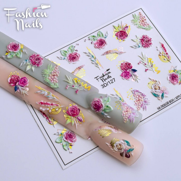 Слайдер дизайн 3D Квіти троянди - 3D наклейки для дизайну нігтів Fashion Nails 3D/127 - 3D Наклейки троянди на нігті