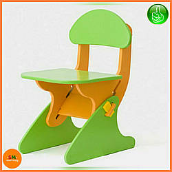 Дитячий дерев'яний салатово-жовтогарячий стілець із регулюванням висоти ТМ Sportbaby