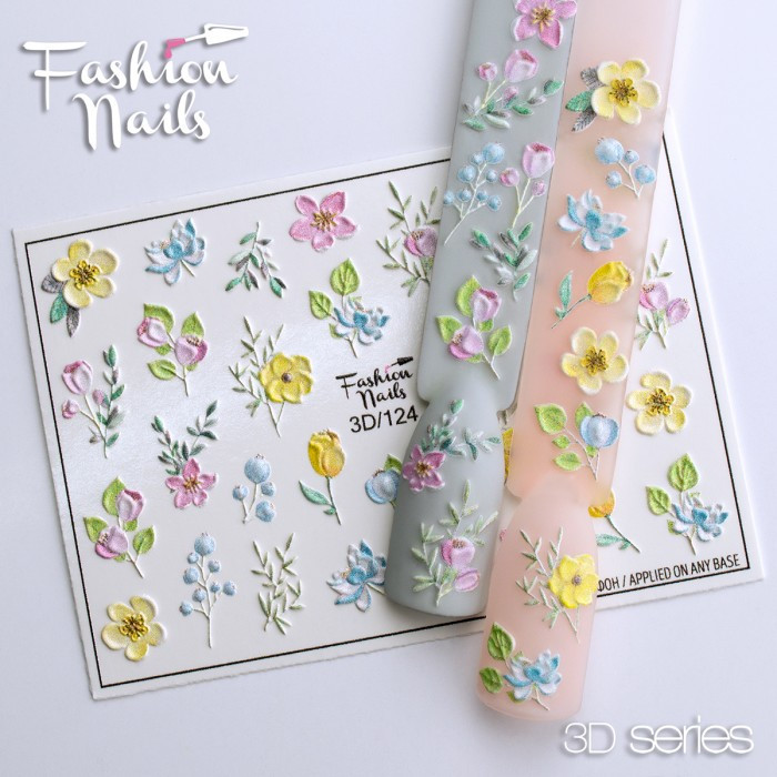 Слайдер дизайн 3D квіти - 3D наклейки для дизайну нігтів Fashion Nails 3D/124 - Слайдери водні наклейки КВІТИ