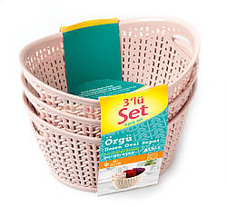 Набір із трьох овальних кошиків в'язання (20 x 16 x 10,5 CM) UCSAN plastik 1,5 Л. M-3927