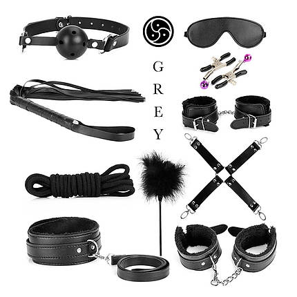 Набір бдсм фетиш чорний Mr. GREY BDSM 11 в 1 Чорний (Садо мазо Must Have collection), фото 1