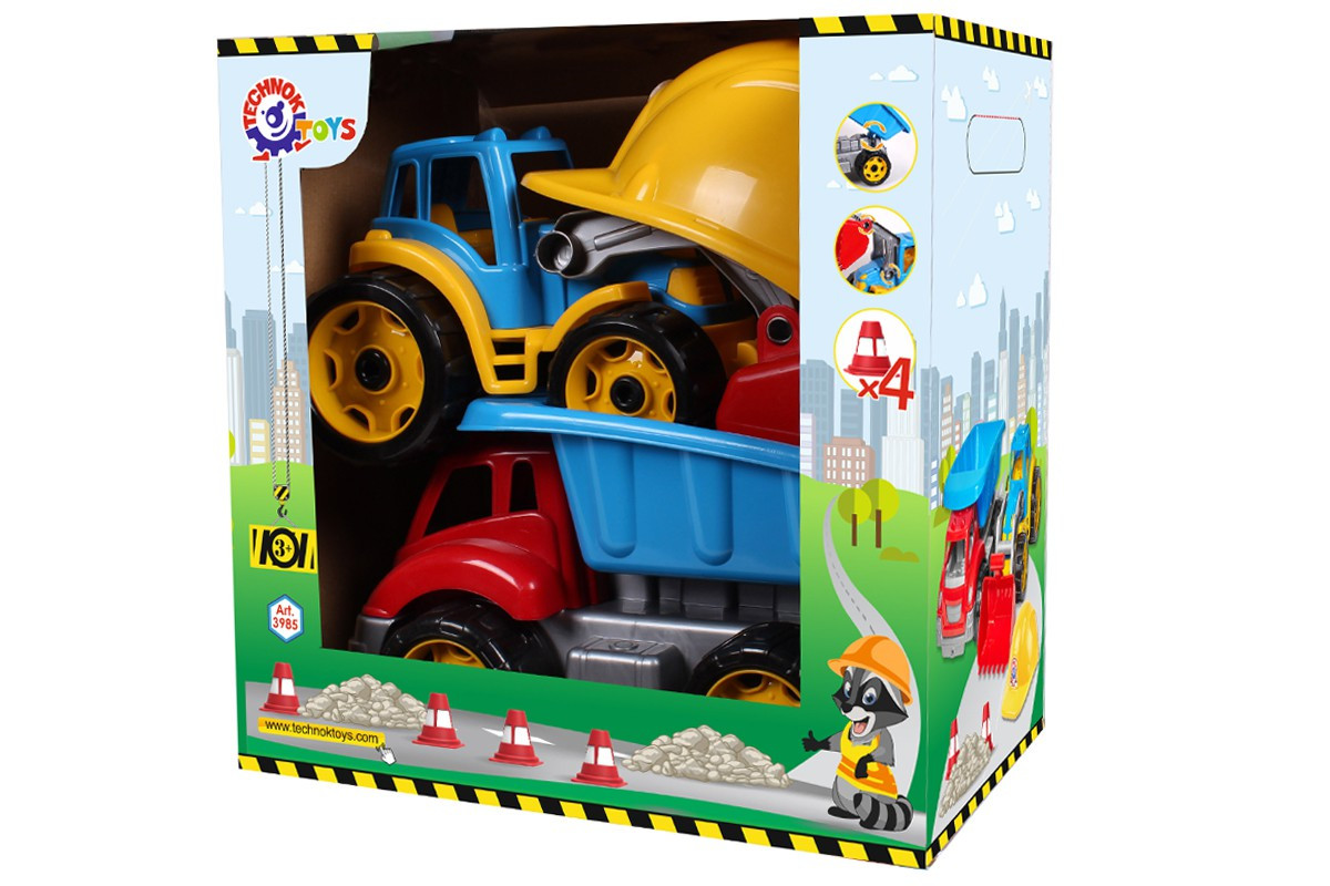 Іграшка Малюк-будівельник 2 ТехноК 3985 дитячий набір машина самоскид трактор з ковшем каска велика для дітей