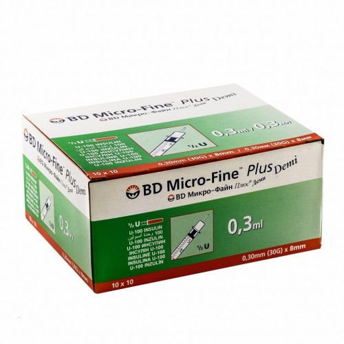 Шприци BD Micro-Fine (Мікро Файн) Plus Demi U-100, 0,3 мл, 0,3 мм (30G) х 8 мм, 10 шт.