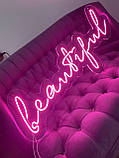 Неоновий напис "Beautiful" на акриловій основі Manific Decor, фото 2
