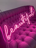 Неоновий напис "Beautiful" на акриловій основі Manific Decor, фото 3