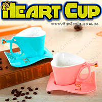 (Блакитний) Чашка Серце з блюдцем Heart Cup 1 шт.