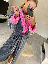 Теплий сірий довгий жіночий махровий халат, фото 3