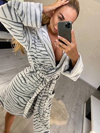 Жіночий короткий махровий халат сіра шиншила Туреччина, фото 1