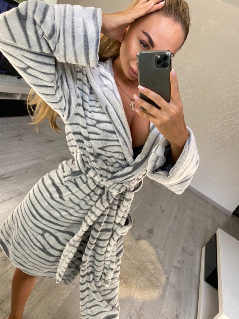 Жіночий короткий махровий халат сіра шиншила Туреччина