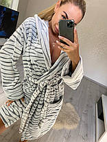 Жіночий короткий махровий халат сіра шиншила Туреччина, фото 2