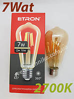 Лампа Эдисона филамент ST64 7w E27 2700K бронза