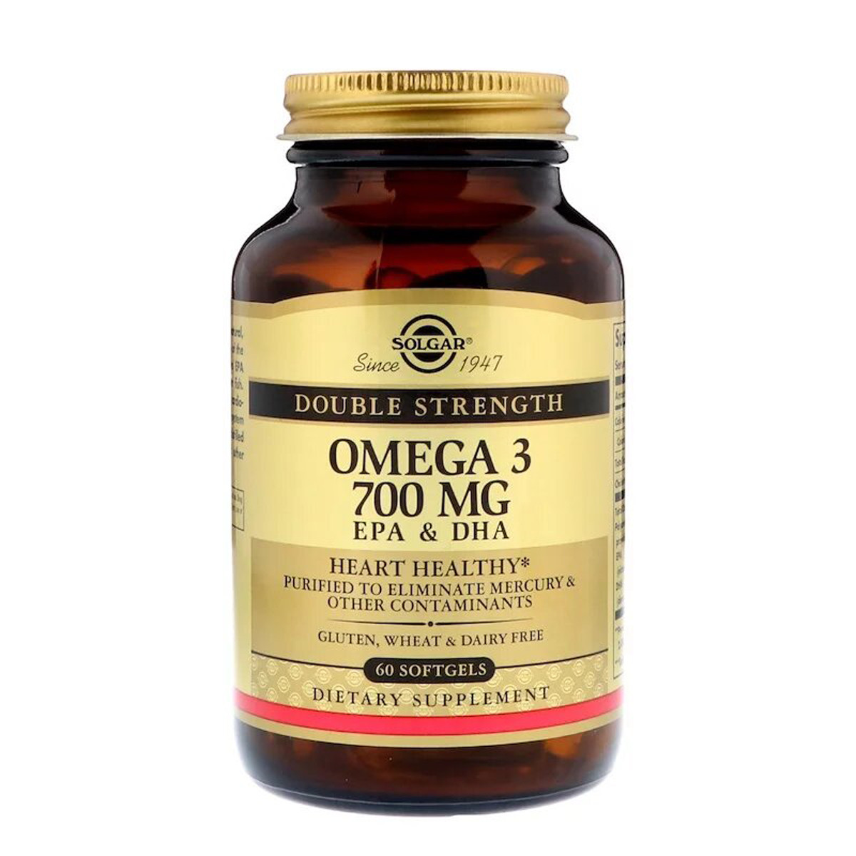 УЦЕНКА Омега-3, ЕПК і ДГК, Double Strength, 700 мг, Solgar, 60 желатинових капсул (без плівки)