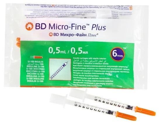 Шприци BD Micro-Fine (Мікро Файн) Plus U-100, 0,5 мл, 0,25 мм (31G) х 6 мм, 10 шт.