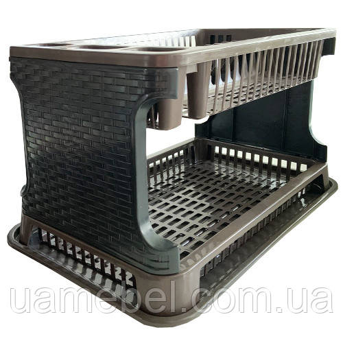 Сушка для посуду двоярусна TUPPFEX Ротанг RATTAN коричнево-чорна