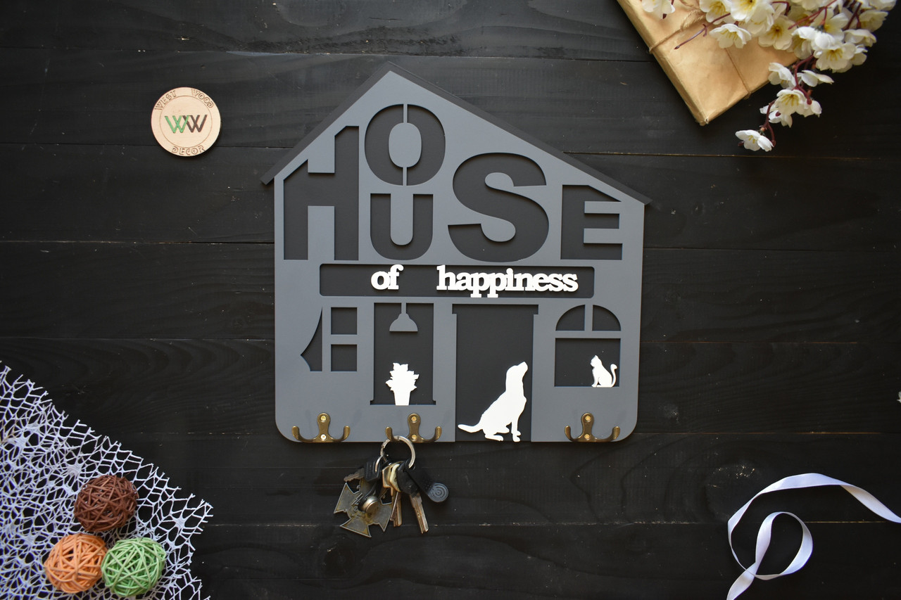 Ключниця настінна з дерева "House of happiness", фото 1